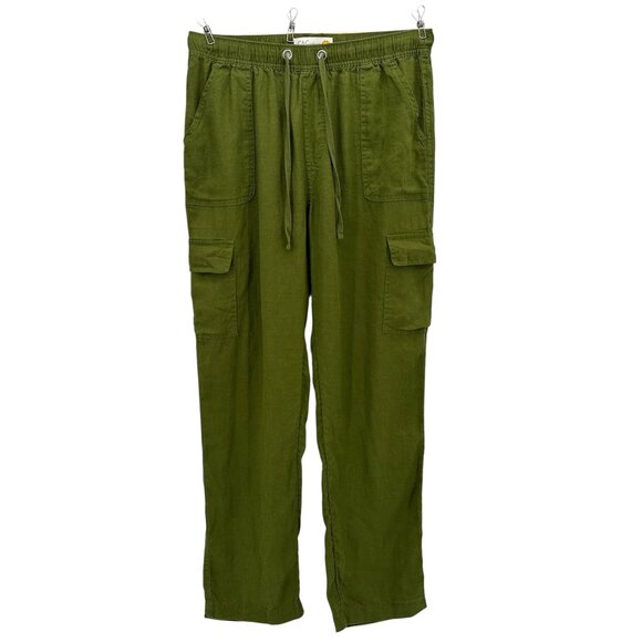 C&C California Womens Medium Pants Linen Cargo Pull On Green Drawstring - Picture 1 of 8